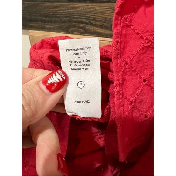 Cinq a Sept NWT Marcia Tiered Mini Dress Red Ruffle Eyelet Laceup Cotton Sz 4 - Picture 8 of 11